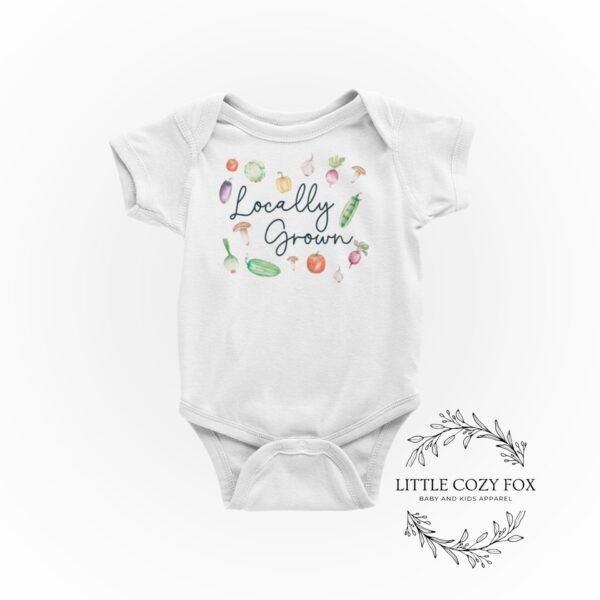 Locally Grown baby Onesie® Vegetable garden baby gift Garden baby bodysuit Gardening baby shower gift Farmers market baby gift - Image 2