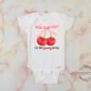 Coquette Bow with Cherries Baby Bodysuit-She's The Cherry On Top Baby Shower Gift- Trendy Baby Girl Clothes-Cherry Baby Outfit-Dessert Theme - Image 3