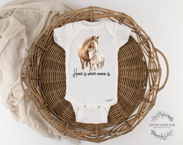 Home is where Mama is Horse Baby Onesie® Pony Baby Gift Horse Lover Baby Gift Horse Baby Shirt Foal Baby Bodysuit Farm Newborn - Image 2