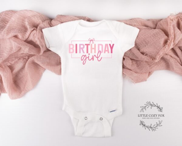 Girl First Birthday Outfit Pink Bow Croquette Birthday Onesie® Baby Bodysuit Birthday Bow Shirt Girl First Birthday Outfit Simple Birthday - Image 3