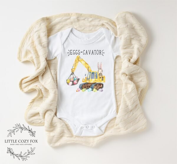 Easter Bunny Eggs-cavator Baby Onesie® Cute Bunny & Excavator Easter Design Baby Outfit Bunny Graphic-Punny Clothes Spring Baby - Image 2