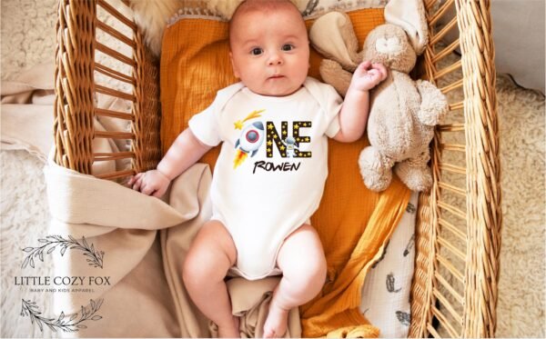 Space Themed 1st Birthday Onesie® 1st Birthday Shirt Personalized Name Custom Baby Bodysuit Birthday Outfit Rocket Ship Themed Birthday-Star - Image 4