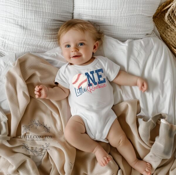 Baseball First Birthday Outfit Cute One Little Rookie Design-First Birthday Onesie®-1st Birthday Shirt-Birthday Outfit Ball Themed Bday - Image 2