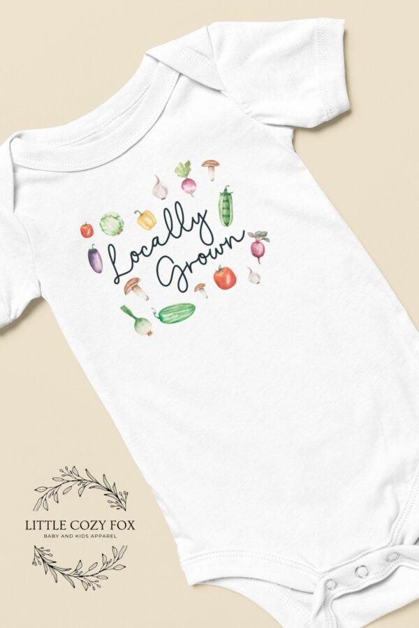 Locally Grown baby Onesie® Vegetable garden baby gift Garden baby bodysuit Gardening baby shower gift Farmers market baby gift