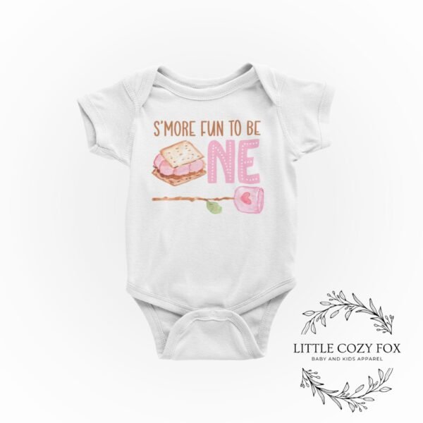 Smore Fun to Be One Onesie®- Girl First Birthday Shirt Smore Fun Being One Outfit Girls Camping Theme Birthday T-Shirt Cute Smore Clothes - Image 4