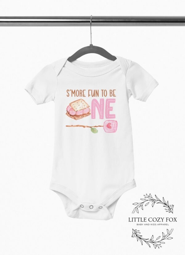 Smore Fun to Be One Onesie®- Girl First Birthday Shirt Smore Fun Being One Outfit Girls Camping Theme Birthday T-Shirt Cute Smore Clothes - Image 5