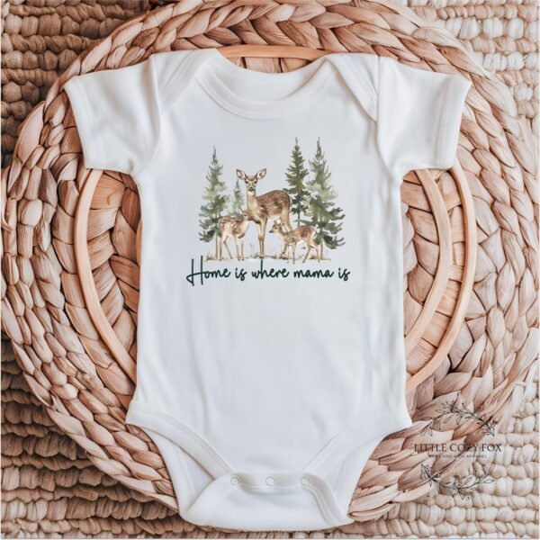 Home is where Mama is Baby Onesie® Cute Deer New Baby Shower Gift- Woodland Baby Gift Deer Baby Bodysuit Hunting Baby Gift - Image 4