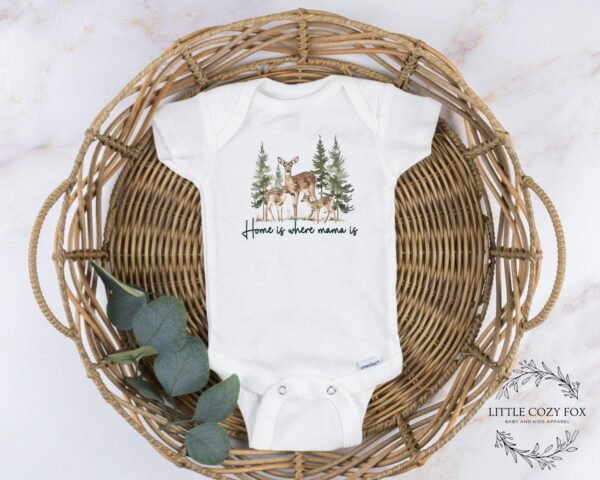 Home is where Mama is Baby Onesie® Cute Deer New Baby Shower Gift- Woodland Baby Gift Deer Baby Bodysuit Hunting Baby Gift - Image 3
