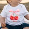 Coquette Bow with Cherries Baby Bodysuit-She's The Cherry On Top Baby Shower Gift- Trendy Baby Girl Clothes-Cherry Baby Outfit-Dessert Theme - Image 2