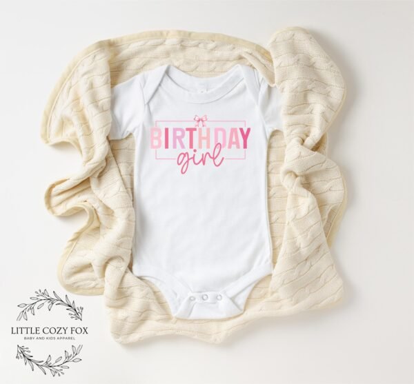 Girl First Birthday Outfit Pink Bow Croquette Birthday Onesie® Baby Bodysuit Birthday Bow Shirt Girl First Birthday Outfit Simple Birthday - Image 4
