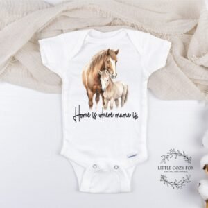 il_fullxfull.6632576873_s7dp.jpg Home is where Mama is Horse Baby Onesie® Pony Baby Gift Horse Lover Baby Gift Horse Baby Shirt Foal Baby Bodysuit Farm Newborn