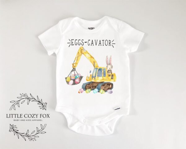 Easter Bunny Eggs-cavator Baby Onesie® Cute Bunny & Excavator Easter Design Baby Outfit Bunny Graphic-Punny Clothes Spring Baby - Image 3