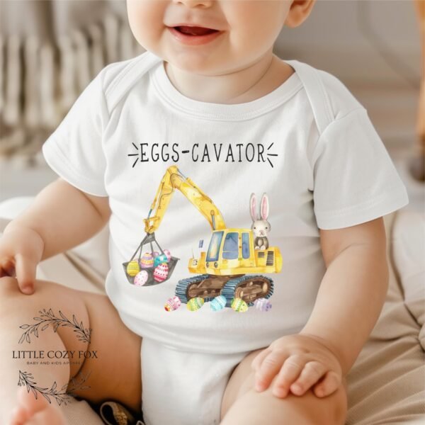 Easter Bunny Eggs-cavator Baby Onesie® Cute Bunny & Excavator Easter Design Baby Outfit Bunny Graphic-Punny Clothes Spring Baby - Image 4