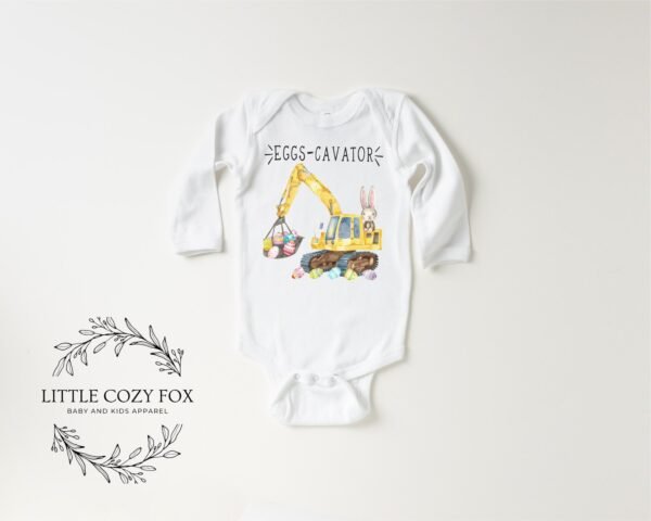 Easter Bunny Eggs-cavator Baby Onesie® Cute Bunny & Excavator Easter Design Baby Outfit Bunny Graphic-Punny Clothes Spring Baby