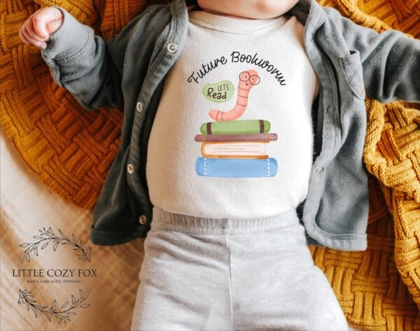 Future Bookworm Baby Onesie® Reading Themed Design-Cute Baby Outfit Future Bookworm & Book Stack Graphic Little Readers Whimsical Book Worm - Image 5
