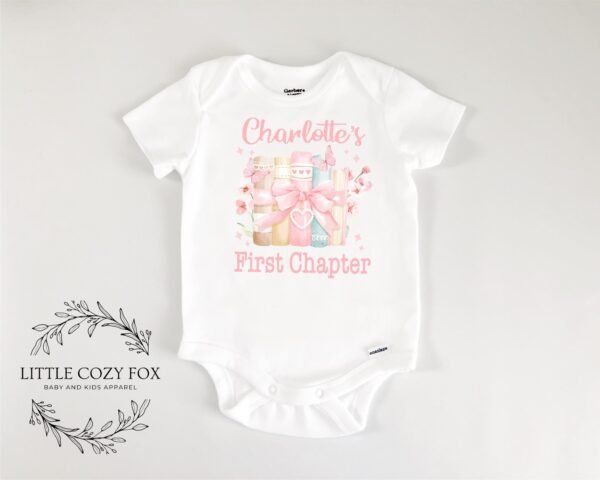 First Chapter Personalized Girl Baby Onesie®- Book-Themed Baby Bodysuit-Floral Book First Birthday Shirt-Story-Themed Baby Birthday Outfit - Image 6