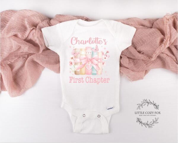 First Chapter Personalized Girl Baby Onesie®- Book-Themed Baby Bodysuit-Floral Book First Birthday Shirt-Story-Themed Baby Birthday Outfit - Image 5