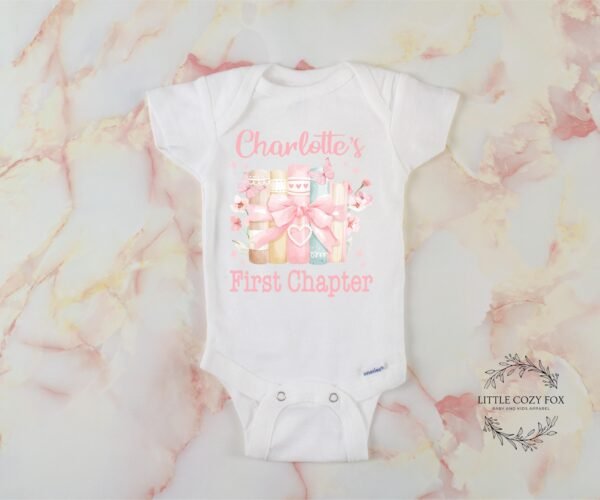 First Chapter Personalized Girl Baby Onesie®- Book-Themed Baby Bodysuit-Floral Book First Birthday Shirt-Story-Themed Baby Birthday Outfit - Image 3