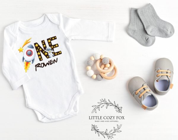 Space Themed 1st Birthday Onesie® 1st Birthday Shirt Personalized Name Custom Baby Bodysuit Birthday Outfit Rocket Ship Themed Birthday-Star - Image 5
