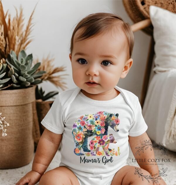 Mama’s Girl Floral Bear Shirt Whimsical Mother Daughter Baby Outfit Flower Bear Design Outfit Mama’s Girl Floral Bear Onesie® Nature-Themed - Image 3