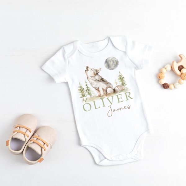 Woodland Baby Shower Gift Custom Wolf Onesie® Personalized Howling Wolf Bodysuit Forest Animal Baby Outfit Rustic Newborn Clothes - Image 3