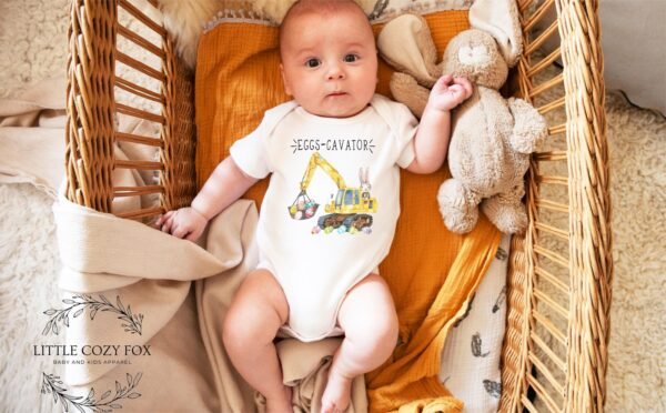 Easter Bunny Eggs-cavator Baby Onesie® Cute Bunny & Excavator Easter Design Baby Outfit Bunny Graphic-Punny Clothes Spring Baby - Image 5