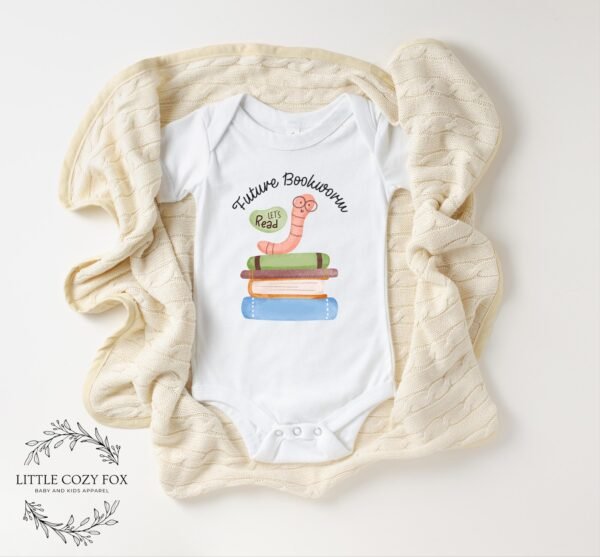 Future Bookworm Baby Onesie® Reading Themed Design-Cute Baby Outfit Future Bookworm & Book Stack Graphic Little Readers Whimsical Book Worm - Image 4