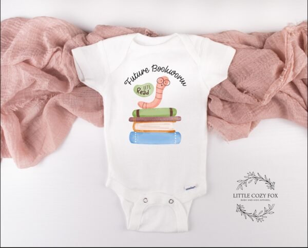 Future Bookworm Baby Onesie® Reading Themed Design-Cute Baby Outfit Future Bookworm & Book Stack Graphic Little Readers Whimsical Book Worm - Image 3