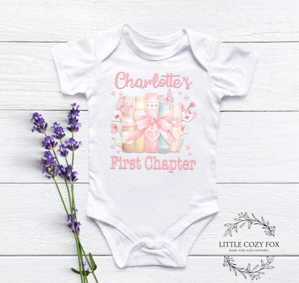 First Chapter Personalized Girl Baby Onesie®- Book-Themed Baby Bodysuit-Floral Book First Birthday Shirt-Story-Themed Baby Birthday Outfit - Image 7