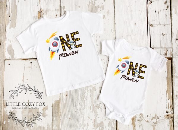 Space Themed 1st Birthday Onesie® 1st Birthday Shirt Personalized Name Custom Baby Bodysuit Birthday Outfit Rocket Ship Themed Birthday-Star - Image 6