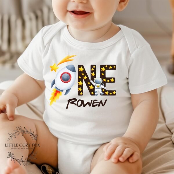 Space Themed 1st Birthday Onesie® 1st Birthday Shirt Personalized Name Custom Baby Bodysuit Birthday Outfit Rocket Ship Themed Birthday-Star - Image 8