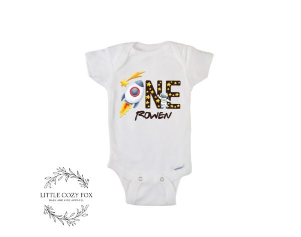 Space Themed 1st Birthday Onesie® 1st Birthday Shirt Personalized Name Custom Baby Bodysuit Birthday Outfit Rocket Ship Themed Birthday-Star - Image 3