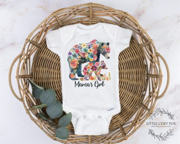 Mama’s Girl Floral Bear Shirt Whimsical Mother Daughter Baby Outfit Flower Bear Design Outfit Mama’s Girl Floral Bear Onesie® Nature-Themed - Image 4