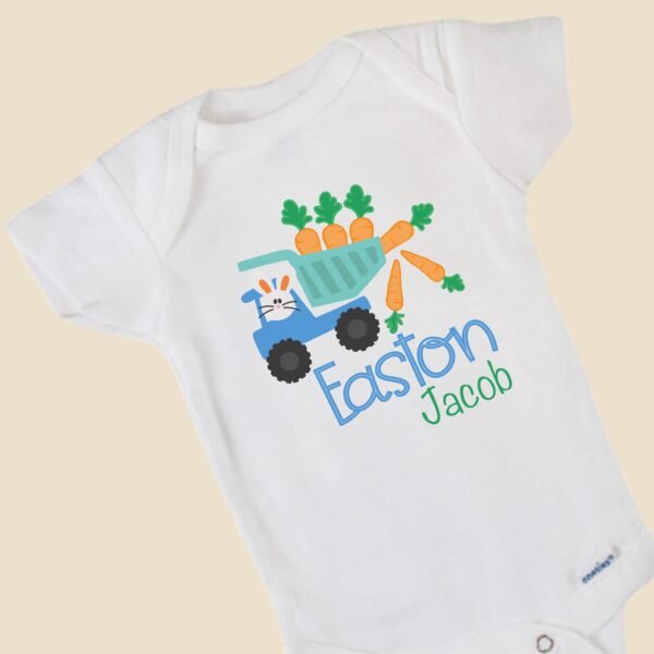 Personalized Easter Bunny Carrot Truck Baby Onesie® Bunny Whimsical Blue Truck Custom Name - Image 10