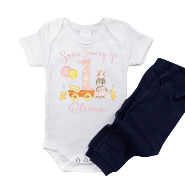 Some Bunny Is One Birthday Easter Onesie® Personalized First Birthday Outfit Custom Name Pastel Colors - Image 5