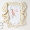 Personalized Giraffe Baby Onesie® Pink Coquette Bow Custom Name Gift Animal Print Baby Shower Present