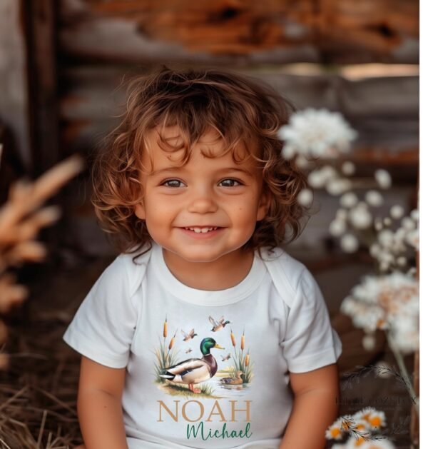 Personalized Duck Baby Onesie® Custom Name Baby Tee Mallard Baby Shower Gift Nature-Themed Custom Baby Shirt with Duck and Name - Image 2