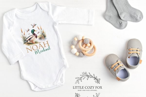 Personalized Duck Baby Onesie® Custom Name Baby Tee Mallard Baby Shower Gift Nature-Themed Custom Baby Shirt with Duck and Name - Image 3