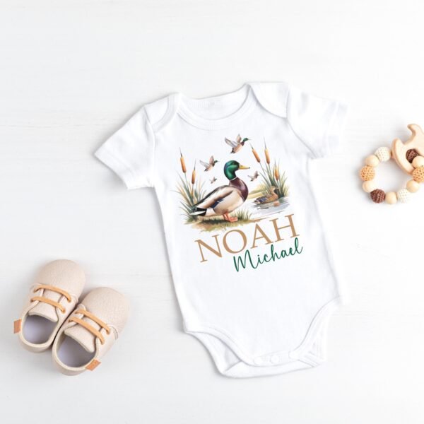 Personalized Duck Baby Onesie® Custom Name Baby Tee Mallard Baby Shower Gift Nature-Themed Custom Baby Shirt with Duck and Name