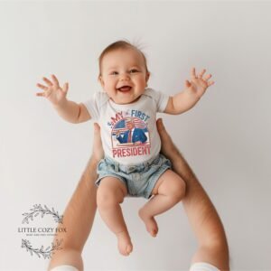 il_fullxfull.6696135672_8fa7.jpg Patriotic Baby Outfit My First President Onesie® USA Election Year Bodysuit Fourth of July Baby Clothes Trump Baby Gift Announcement