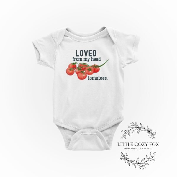 Garden Baby Onesie® Funny Tomato Baby Outfit Locally Grown Baby Shower Gift Loved From My Head Tomatoes Baby Onesie®-Vegetable Theme-Health
