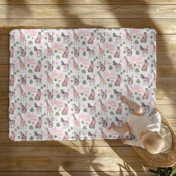 Zoo Animal Personalized Baby Safari Blanket Giraffe Elephant Pink Coquette Bow Custom Name Baby Shower Newborn Gift - Image 10