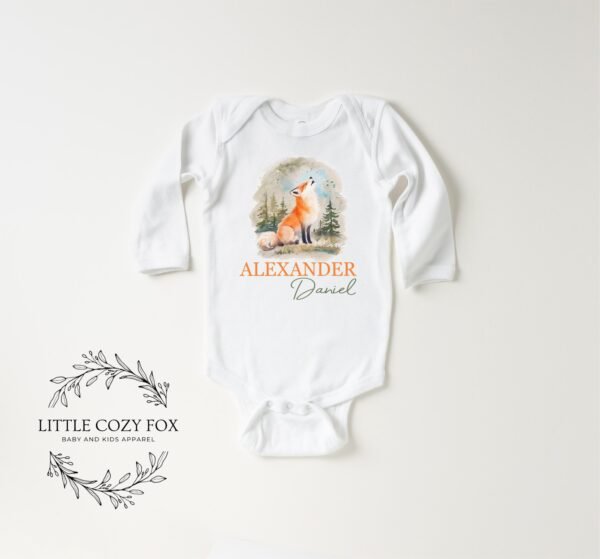 Personalized Woodland Fox Baby Onesie® Custom Name Forest Theme Outfit - Image 4