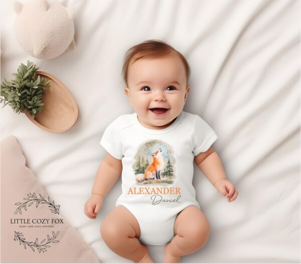 Personalized Woodland Fox Baby Onesie® Custom Name Forest Theme Outfit - Image 2