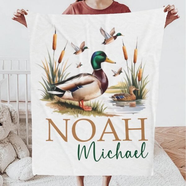 Mallard Duck Personalized Baby Blanket Duck Nursery Custom Name Blanket with Mallard Duck Personalized Throw Blanket Baby Shower Gift - Image 2