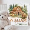 Personalized Farmhouse Baby Blanket with Name Rustic Barn Scene Theme Highland Cow Baby Shower Gift