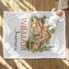 Highland Cow Personalized Farmhouse Baby Blanket with Name Rustic Barn Scene Theme Baby Shower Gift