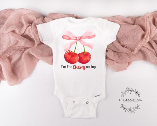 Coquette Bow with Cherries Baby Bodysuit-She's The Cherry On Top Baby Shower Gift- Trendy Baby Girl Clothes-Cherry Baby Outfit-Dessert Theme