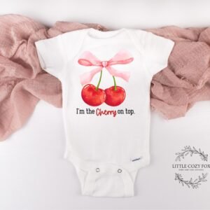 il_fullxfull.6704960491_jipp.jpg Coquette Bow with Cherries Baby Bodysuit-She's The Cherry On Top Baby Shower Gift- Trendy Baby Girl Clothes-Cherry Baby Outfit-Dessert Theme