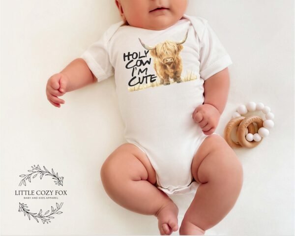 Holy Cow I’m Cute Baby Onesie® Highland Cow Western Baby Bodysuit Baby Gift Farm Themed Shirt-Baby Shower Rustic Birthday - Image 5
